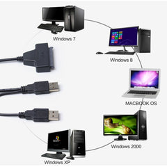 Double USB 2.0 to SATA Hard Drive Adapter Cable for 2.5 inch SATA HDD / SSD, Double USB 2.0 to SATA