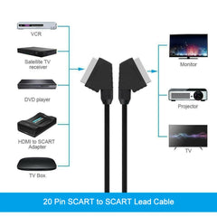 20 Pin SCART to SCART Lead Cable for DVD/HDTV/AV/TV, Cable Length: 1.5m, 1.5m