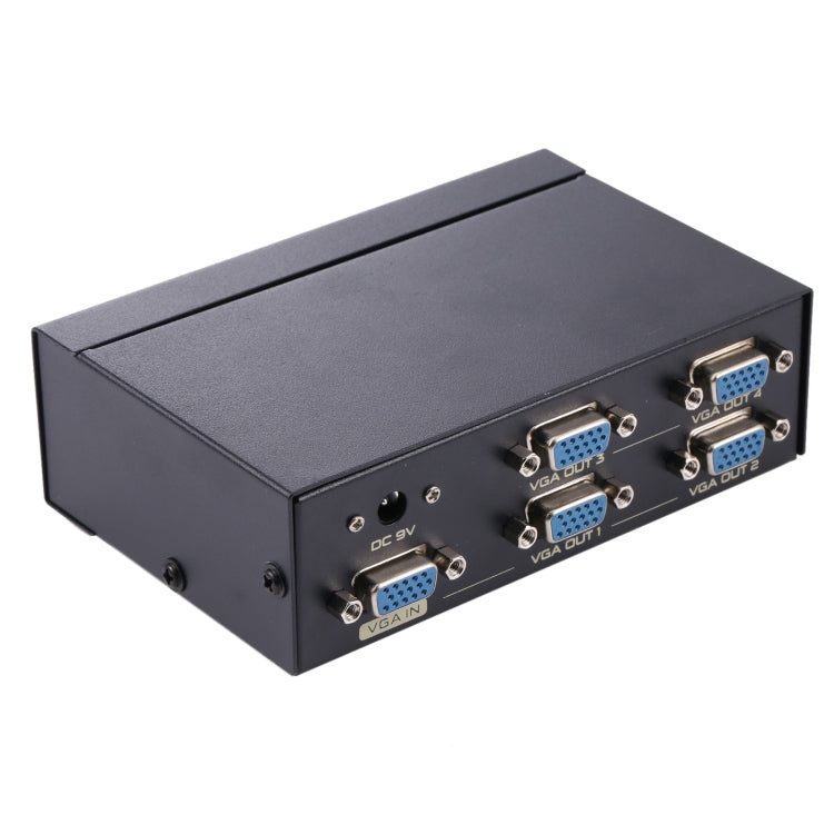 FJ-2504A 4 Port VGA Video Splitter High Resolution 1920 x 1440 Support 250MHz Video Bandwidth, 4 Ports Splitter Black