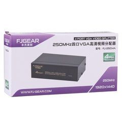 FJ-2504A 4 Port VGA Video Splitter High Resolution 1920 x 1440 Support 250MHz Video Bandwidth, 4 Ports Splitter Black