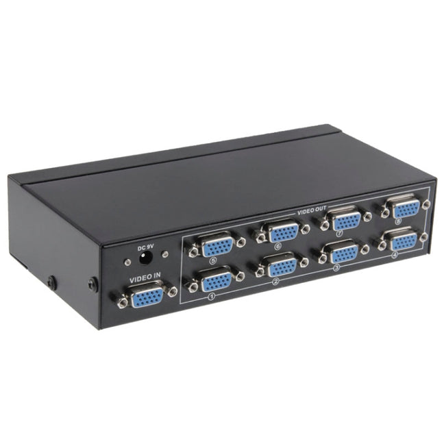 FJ-2508A 8 Port VGA Video Splitter High Resolution 1920 x 1440 Support 250MHz Video Bandwidth, 8 Ports Splitter Black