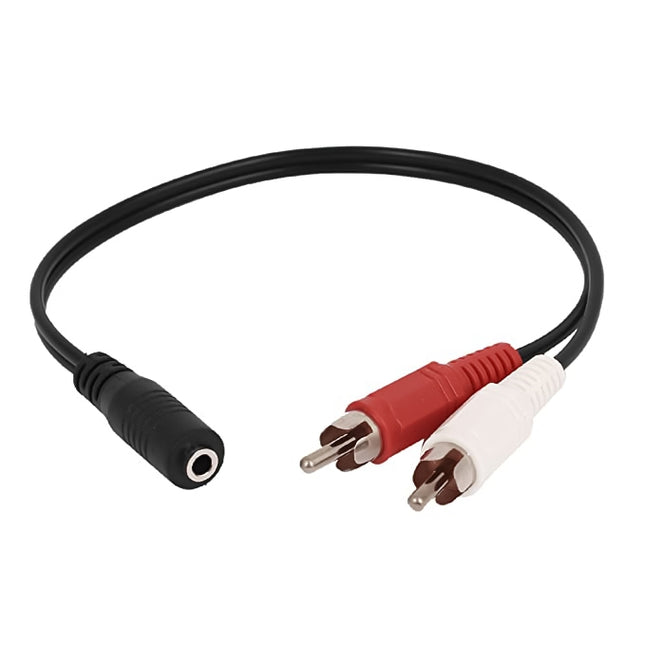 3.5mm female stereo jack to 2 male RCA plugs cable, Length: 38cm, 3.5mm to 2 RCA Male