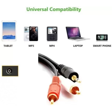 Normal Quality Jack 3.5mm Stereo to RCA Male Audio Cable, Length: 1.5m, Length: 1.5m