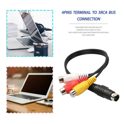 4-pin S-Video TV to RCA Converter AV female Cable Adapter, Length: 20cm, S-Video to AV 3RCA Female