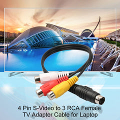 Adaptador de cable AV hembra convertidor de S-Video TV a RCA de 4 pines, longitud: 20 cm, S-Video a AV 3RCA hembra