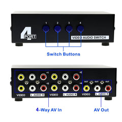 4 Port Input 1 Output Audio Video AV RCA Switch Box, 4 Input 1 Output-