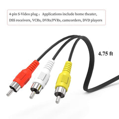 4 Pin S-Video to 3 RCA AV TV Male Cable Converter Adapter, Length: 1.5M, S-Video to AV 3RCA Male