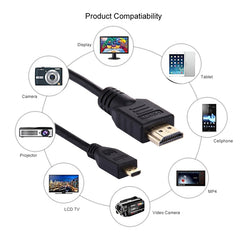 1.5m Micro HDMI to HDMI 19 Pin Cable, 1.4 Version, Support 3D, HDMI Male, Support 3D, Length: 1.5m