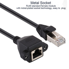 RJ45 Female to Male CAT5E Network Panel Mount Screw Lock Extension Cable, Length: 1.5m, 1.5m