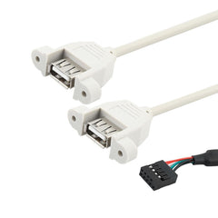 9 Pin Internal Header to 2x USB 2.0 AF Mount Pannel Cable, Length: 30cm, 9 Pin Internal Header to 2 USB