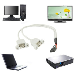 9 Pin Internal Header to 2x USB 2.0 AF Mount Pannel Cable, Length: 30cm, 9 Pin Internal Header to 2 USB