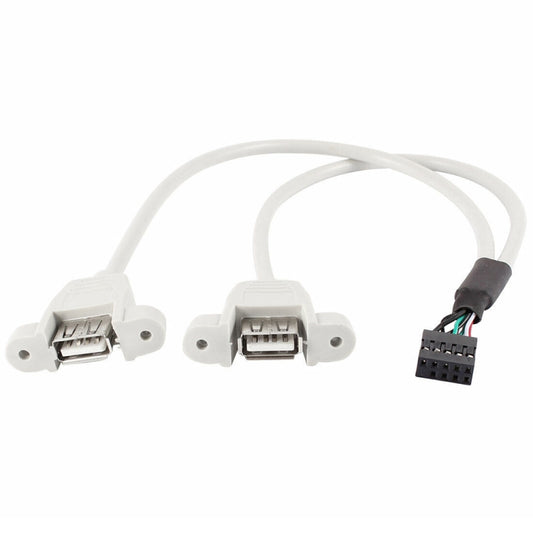 9 Pin Internal Header to 2x USB 2.0 AF Mount Pannel Cable, Length: 30cm, 9 Pin Internal Header to 2 USB