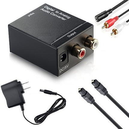 Digital Optical Coaxial Toslink to Analog RCA Audio Converter(Black), Spdif+Coaial to 2RCA