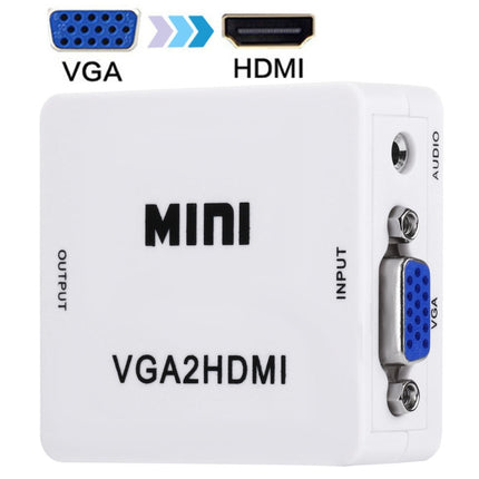 HD 1080P HDMI Mini VGA to HDMI Scaler Box Audio Video Digital Converter, HD 1080P (White)