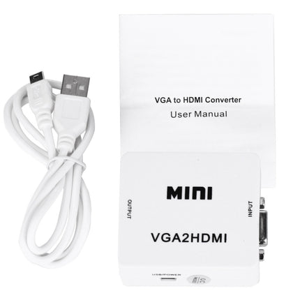 HD 1080P HDMI Mini VGA to HDMI Scaler Box Audio Video Digital Converter, HD 1080P (White)