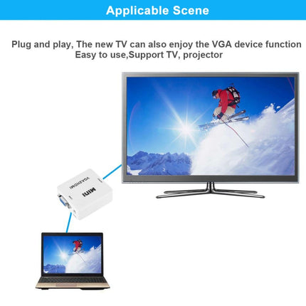HD 1080P HDMI Mini VGA to HDMI Scaler Box Audio Video Digital Converter, HD 1080P (White)