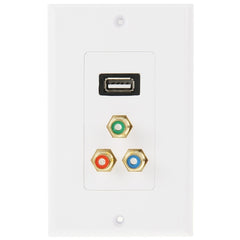 USB 2.0 Female Plug + 3 RCA Female Plugs Wall Plate Panel