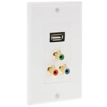USB 2.0 Female Plug + 3 RCA Female Plugs Wall Plate Panel