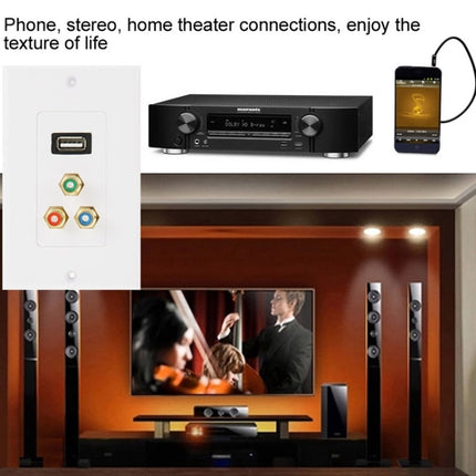 USB 2.0 Female Plug + 3 RCA Female Plugs Wall Plate Panel