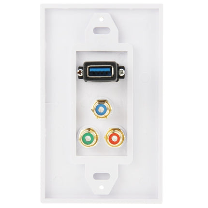USB 3.0 Female Plug + 3 RCA Female Plugs Wall Plate Panel