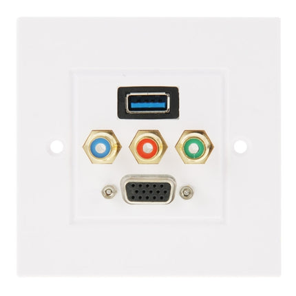 Panel de placa de pared con conector hembra USB 3.0 + 3 conectores hembra RCA + conector hembra VGA