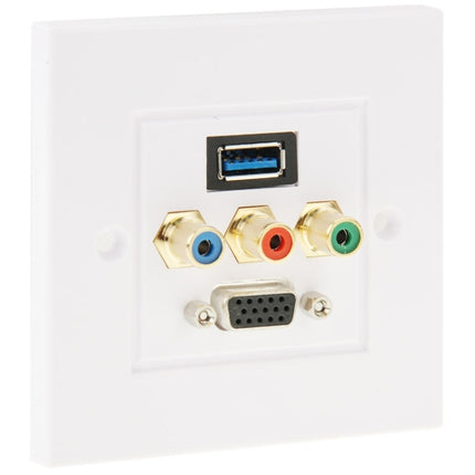 Panel de placa de pared con conector hembra USB 3.0 + 3 conectores hembra RCA + conector hembra VGA