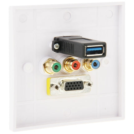 Panel de placa de pared con conector hembra USB 3.0 + 3 conectores hembra RCA + conector hembra VGA