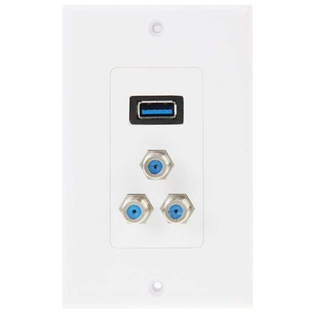 USB 3.0 Female Plug + 3 F Female Plugs Wall Plate Panel