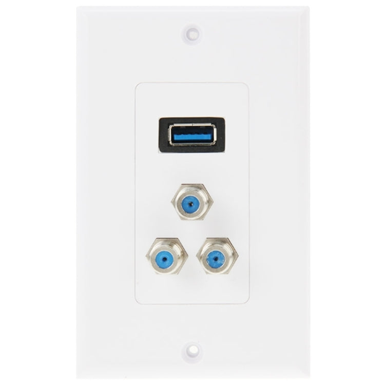 USB 3.0 Female Plug + 3 F Female Plugs Wall Plate Panel