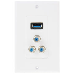 USB 3.0 Female Plug + 3 F Female Plugs Wall Plate Panel