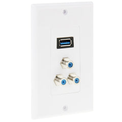 USB 3.0 Female Plug + 3 F Female Plugs Wall Plate Panel