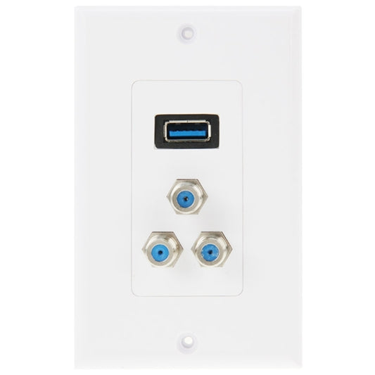 USB 3.0 Female Plug + 3 F Female Plugs Wall Plate Panel