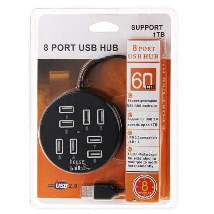 High Speed 8 Ports USB 2.0 Portable Round Hub, Length: 60cmRound Circular 8 Ports USB 2.0 Hub Multi-port Splitter Expansion Adapter for Laptop Notebook PC, Support 1TB Mobile HDD, Round Circular(Black)