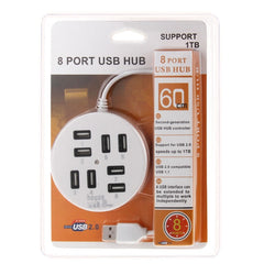 High Speed 8 Ports USB 2.0 Portable Round Hub, Length: 60cmRound Circular 8 Ports USB 2.0 Hub Multi-port Splitter Expansion Adapter for Laptop Notebook PC, Support 1TB Mobile HDD, Round Circular(White), Round Circular(Black)