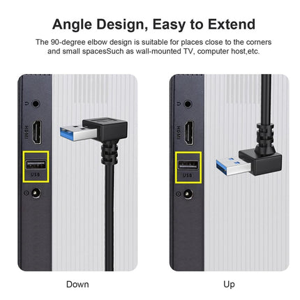 USB 3.0 Down Angle 90 degree  Extension Cable Male to Female Adapter Cord, Length: 15cm, Down Angle AM to AF, length: 15cm