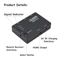 Full HD 1080P 3D HDMI 3x1 Switch with IR Remote Control, with IR Remote Control