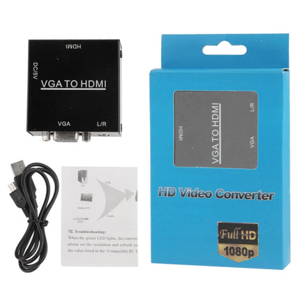 HD 1080P HDMI Mini VGA to HDMI Scaler Box Audio Video Digital Converter Adapter for PC / HDTV, HD 1080P