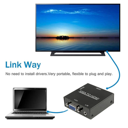 HD 1080P HDMI Mini VGA to HDMI Scaler Box Audio Video Digital Converter Adapter for PC / HDTV, HD 1080P