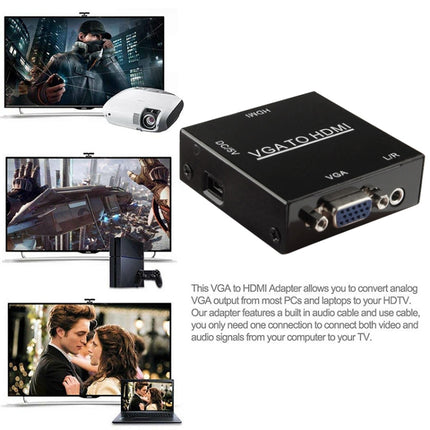 HD 1080P HDMI Mini VGA to HDMI Scaler Box Audio Video Digital Converter Adapter for PC / HDTV, HD 1080P