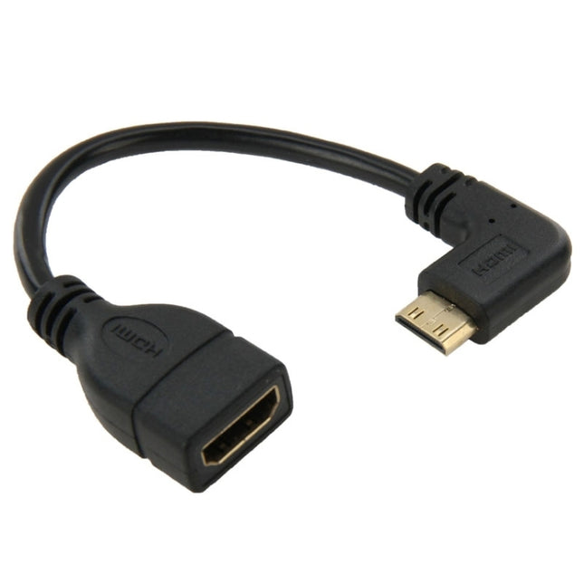 16cm Gold Plated Mini HDMI Male to HDMI 19 Pin Female Cable, 90 Degree Right Angle, Right Angle Mini HDMI to HDMI