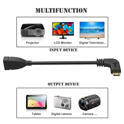 16cm Gold Plated Mini HDMI Male to HDMI 19 Pin Female Cable, 90 Degree Right Angle, Right Angle Mini HDMI to HDMI