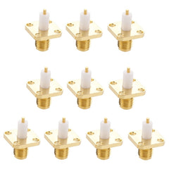 10 PCS Gold Plated SMA Female 4 Holes Chassis Panel Mount Extended Dielectric Solder Connector Adapter, SMA Female 4 Holes
