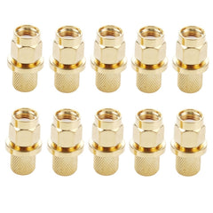 10 PCS Gold Plated SMA Male Plug Crimp RF Connector Adapter for RG58 / RG142 / LMR195 Cable, SMA Male Plug