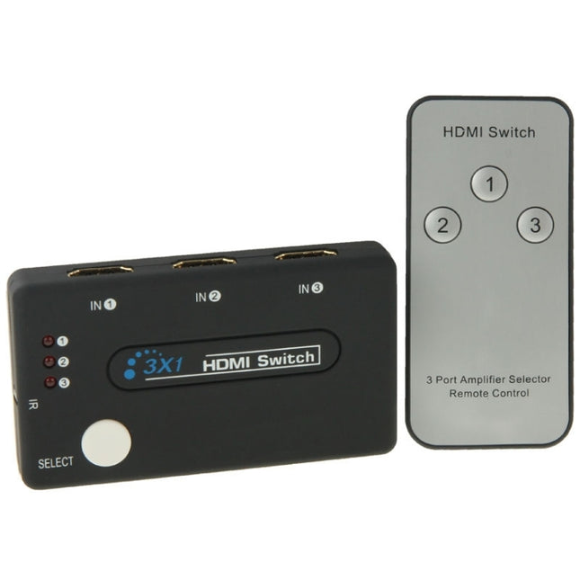 Mini 3x1 HD 1080P HDMI V1.3 Selector with Remote Control for HDTV / STB/ DVD / Projector / DVR, 1x3 HDMI V1.3