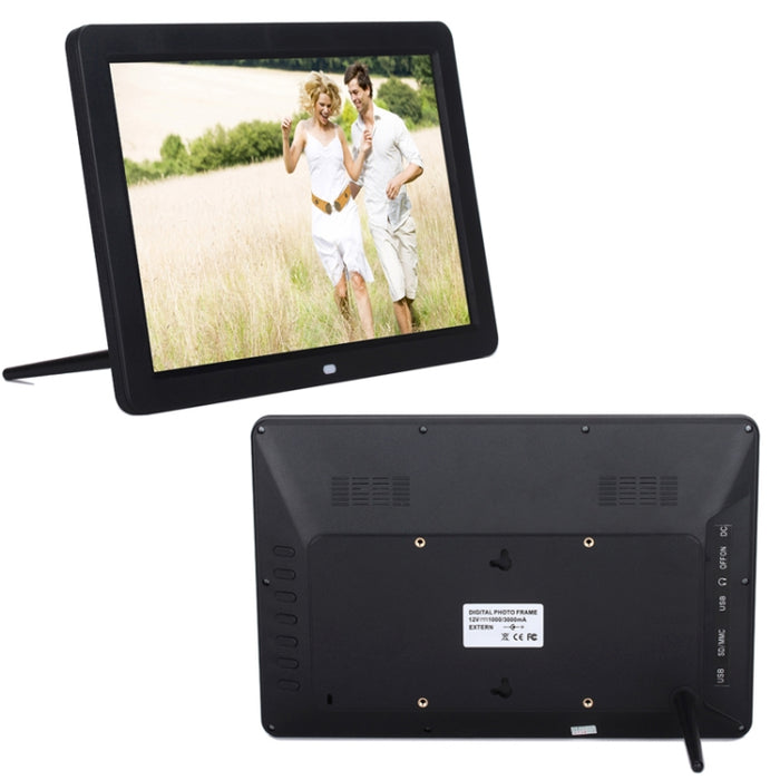 12.0 Inch LED Display Multi-media Digital Photo Frame with Holder / Music & Movie Player / Remote Control Function, Support USB / SD, Built in Stereo Speaker, 12.0 Inch