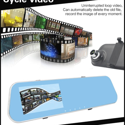 Full HD 1080P 4.3 inch Screen Display Dual Camera Vehicle DVR, 140 Degree Wide Angle Viewing, Support Night Vision / Parking Monitoring / Loop Recording / Motion Detection / G-Sensor / TF Card