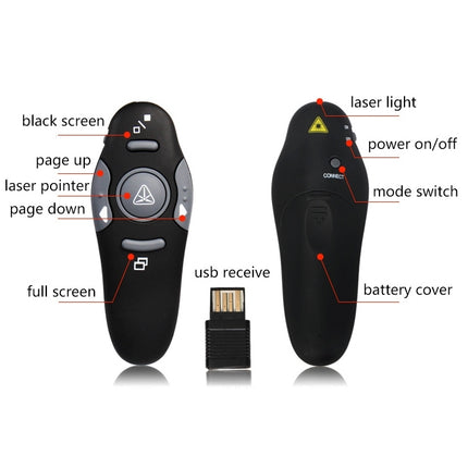 Multimedia Presenter with Laser Pointer & USB Receiver for Projector / PC / Laptop, Control Distance: 15m, 016