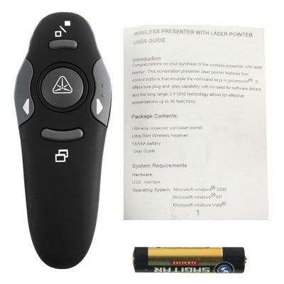 Multimedia Presenter with Laser Pointer & USB Receiver for Projector / PC / Laptop, Control Distance: 15m, 016