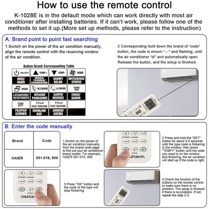 Chunghop K-1028E 1000 in 1 Universal A/C Remote Controller with Flashlight