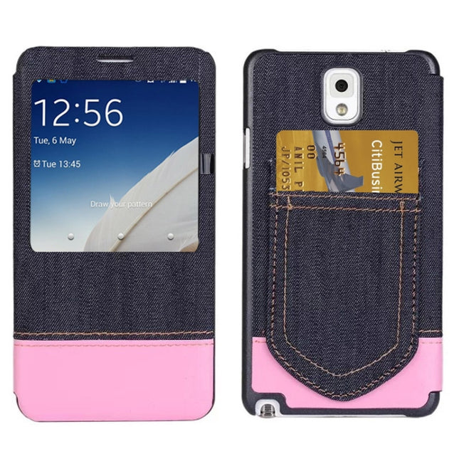 Jeans Style Flip Leather Case with Credit Card Slots & Call Display ID for Galaxy Note III / N9000
